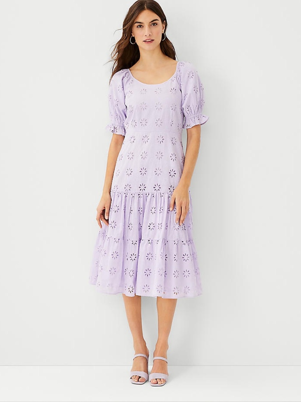 Ann Taylor Eyelet Scoop Neckline Cotton Midi Dress Size 12P Feminine Modest NWT